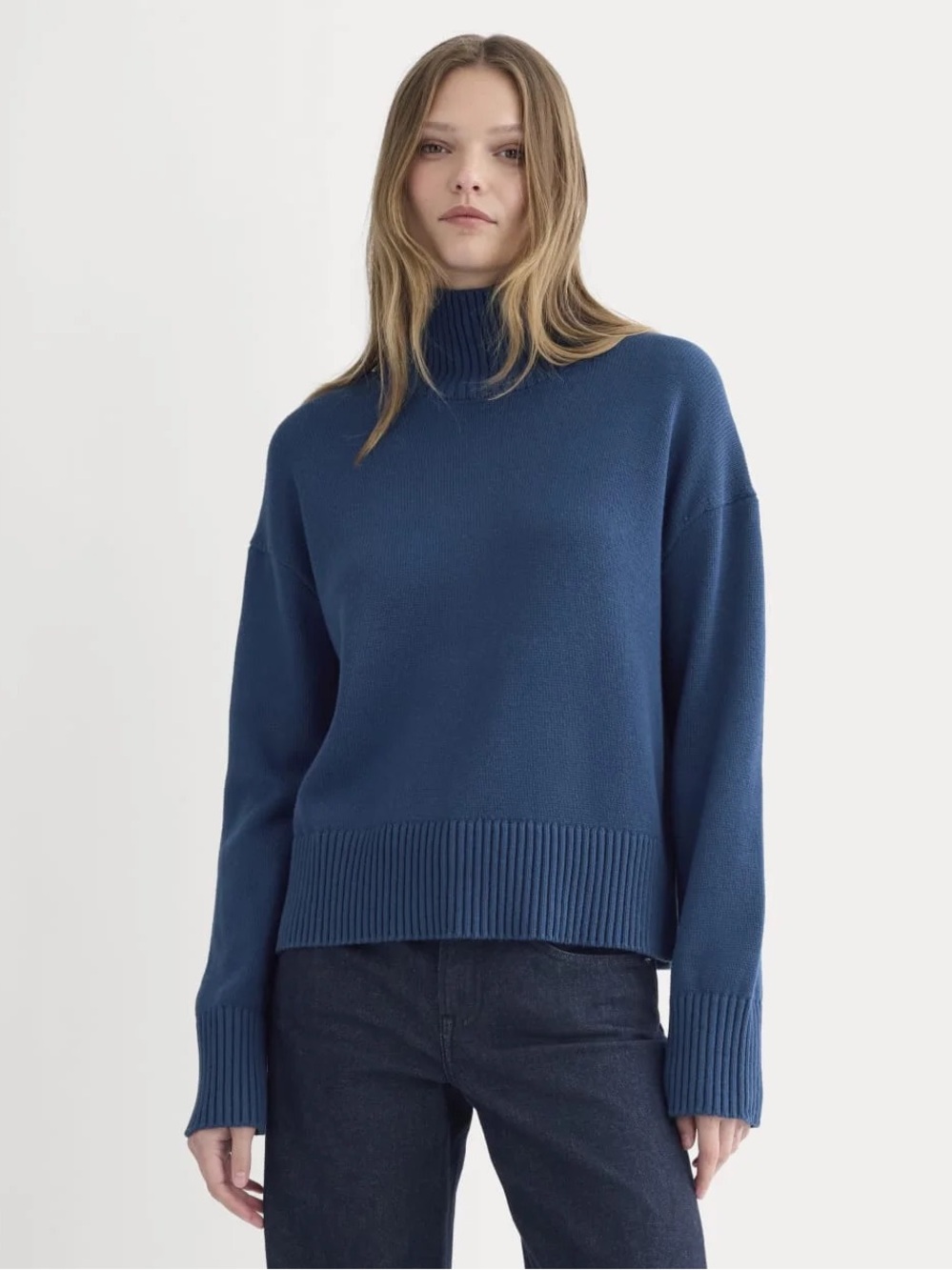 Everlane The Boxy Turtleneck Deep Lazuli Blue Size S NWT Organic Cotton